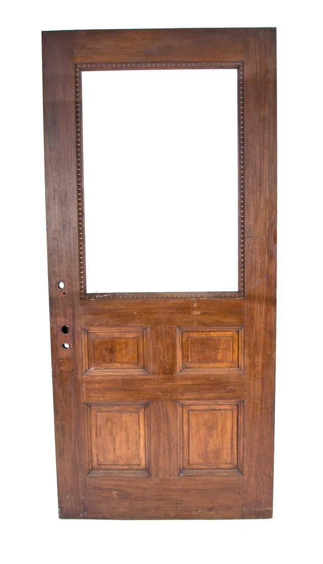 original and intact oversized quartered oak and mahogany wood salvaged chicago vestibule door accentuated with double-sided egg & dart trim or molding