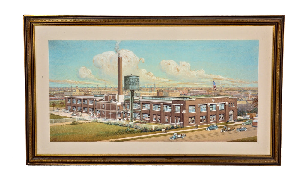 museum quality historically important c. 1927 all original parisian novelty company framed watercolor architectural rendering executed by architect h.d. jenkins