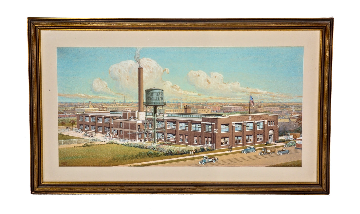 museum quality historically important c. 1927 all original parisian novelty company framed watercolor architectural rendering executed by architect h.d. jenkins