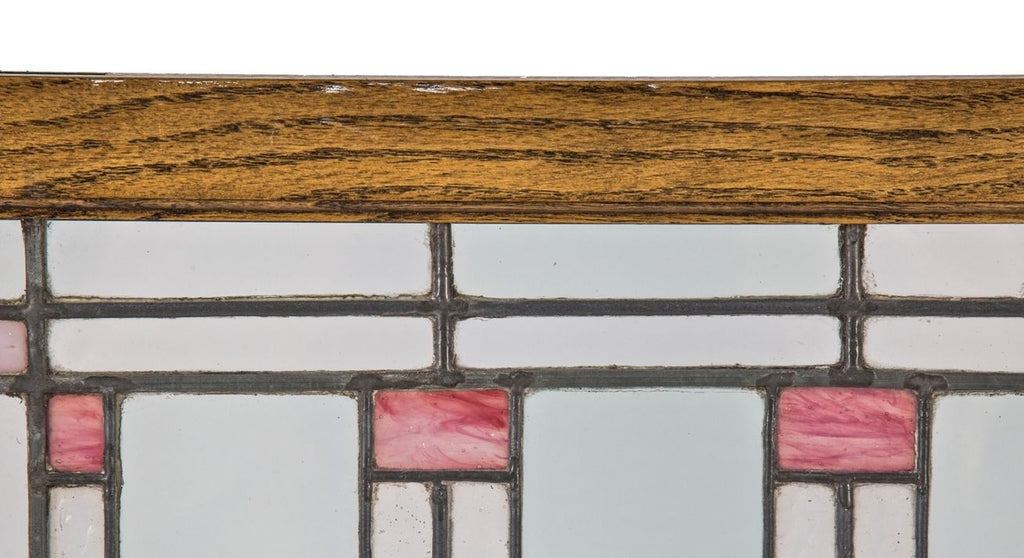 early 20th century historically-important frank lloyd-wright designed oversized william e. fricke house leaded art glass window with custom-built oak wood frame