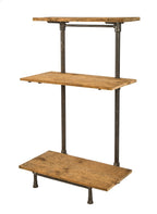 repurposed antique american industrial freestanding early 20th century adjustable shelving unit with detachable cast iron brackets and newly added old growth pine wood shelves