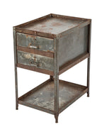 original c. 1950's salvaged chicago pressed and folded steel factory machine shop industrial two-drawer tool cabinet or work stand with nicely aged surface patina