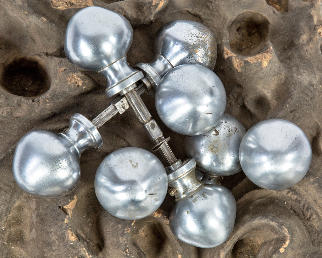 lot of matching original c. 1950's chrome-plated solid stainless steel mid-century modern veterans administration lakeside hospital interior doorknobs