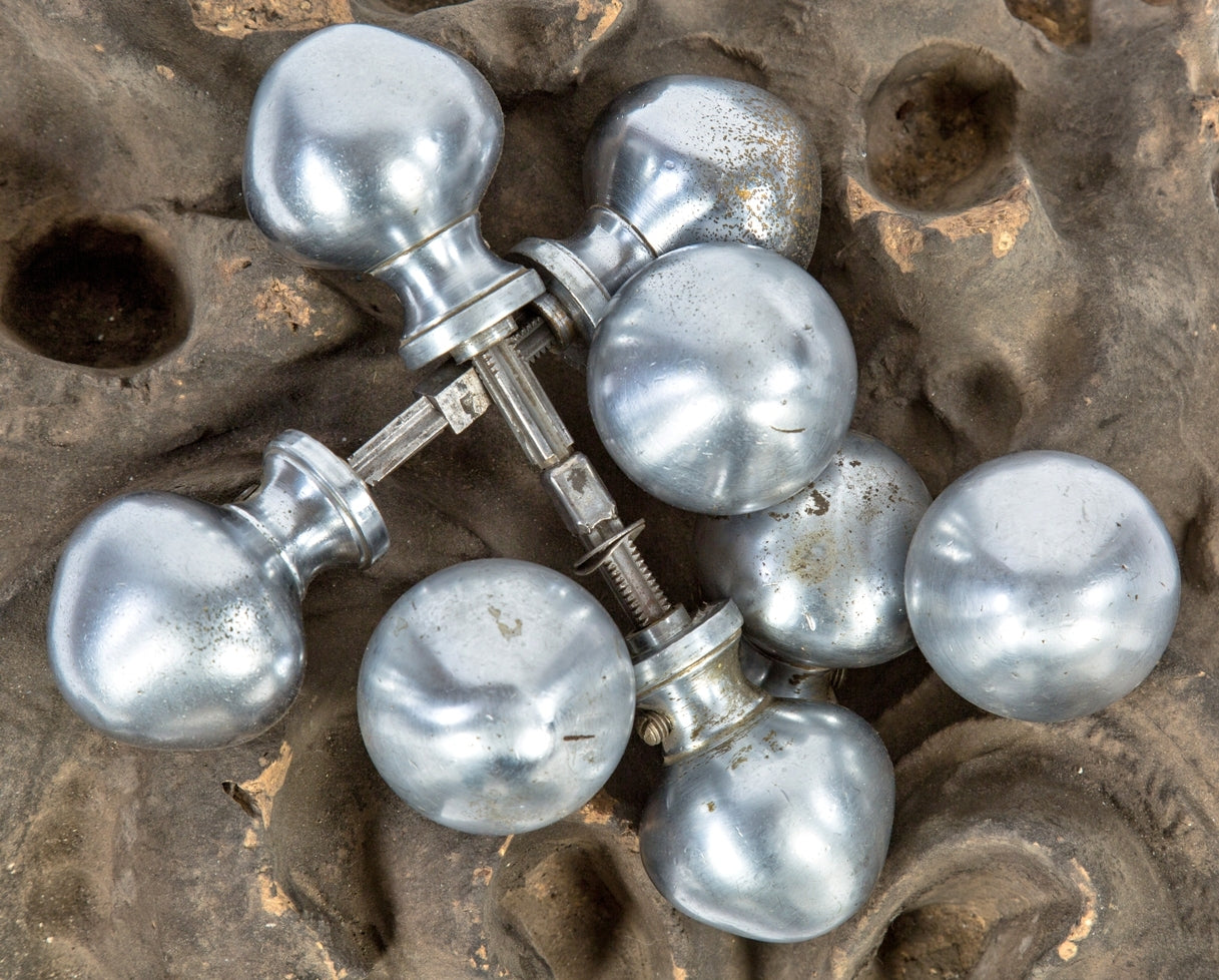 lot of matching original c. 1950's chrome-plated solid stainless steel mid-century modern veterans administration lakeside hospital interior doorknobs