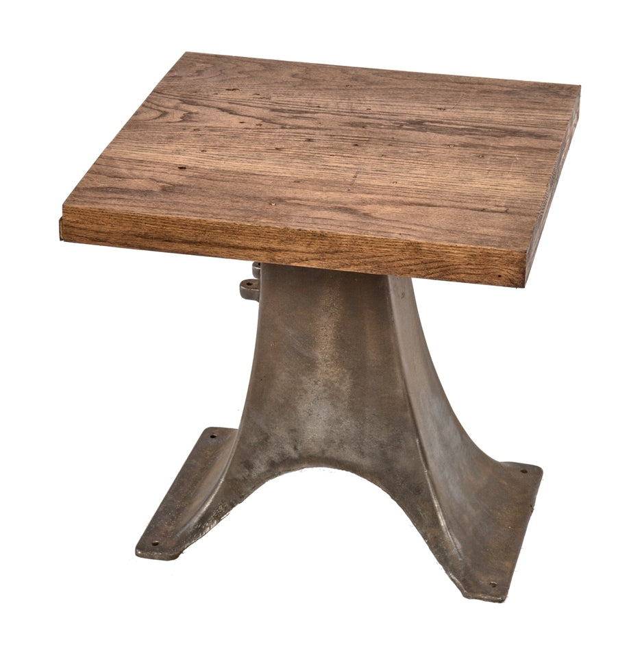 single early 20th century american industrial heavy cast iron low-lying cream separator base side or occasional table with newly added oak wood top