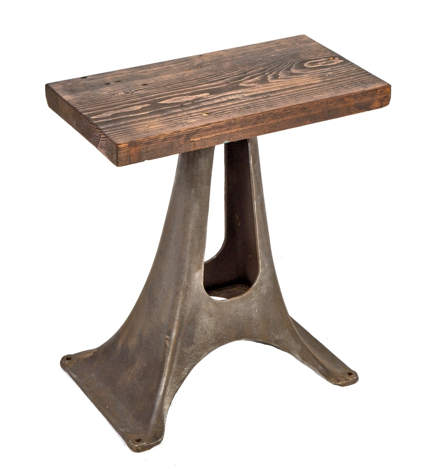 repurposed early 20th century american industrial heavy cast iron low-lying cream separator base side or occasional table with newly added pine wood top