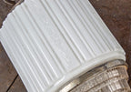 1930's american art deco style "skyscraper style" interior salvaged chicago soda fountain pendant light with fanciful pressed glass halophane glass bottom