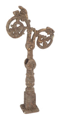 highly sought after original 19th century ornamental cast iron exterior residential staircase pipe or stair rail bracket with intricate leafage and scrollwork