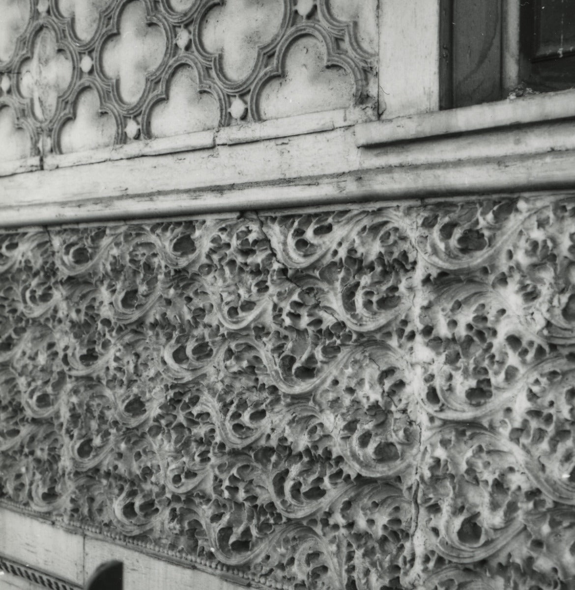 original richly ornamented frank lloyd wright-designed staff fragment salvaged from adler and sullivan's 1892-93 victoria hotel