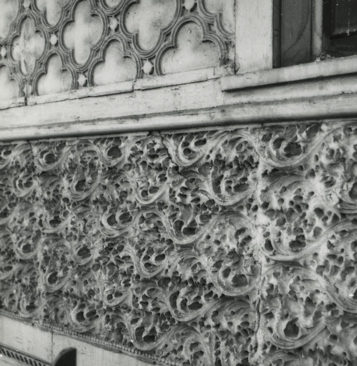 original early 1890s adler and sullivan-designed victorian hotel exterior richly ornamented staff panel fragment