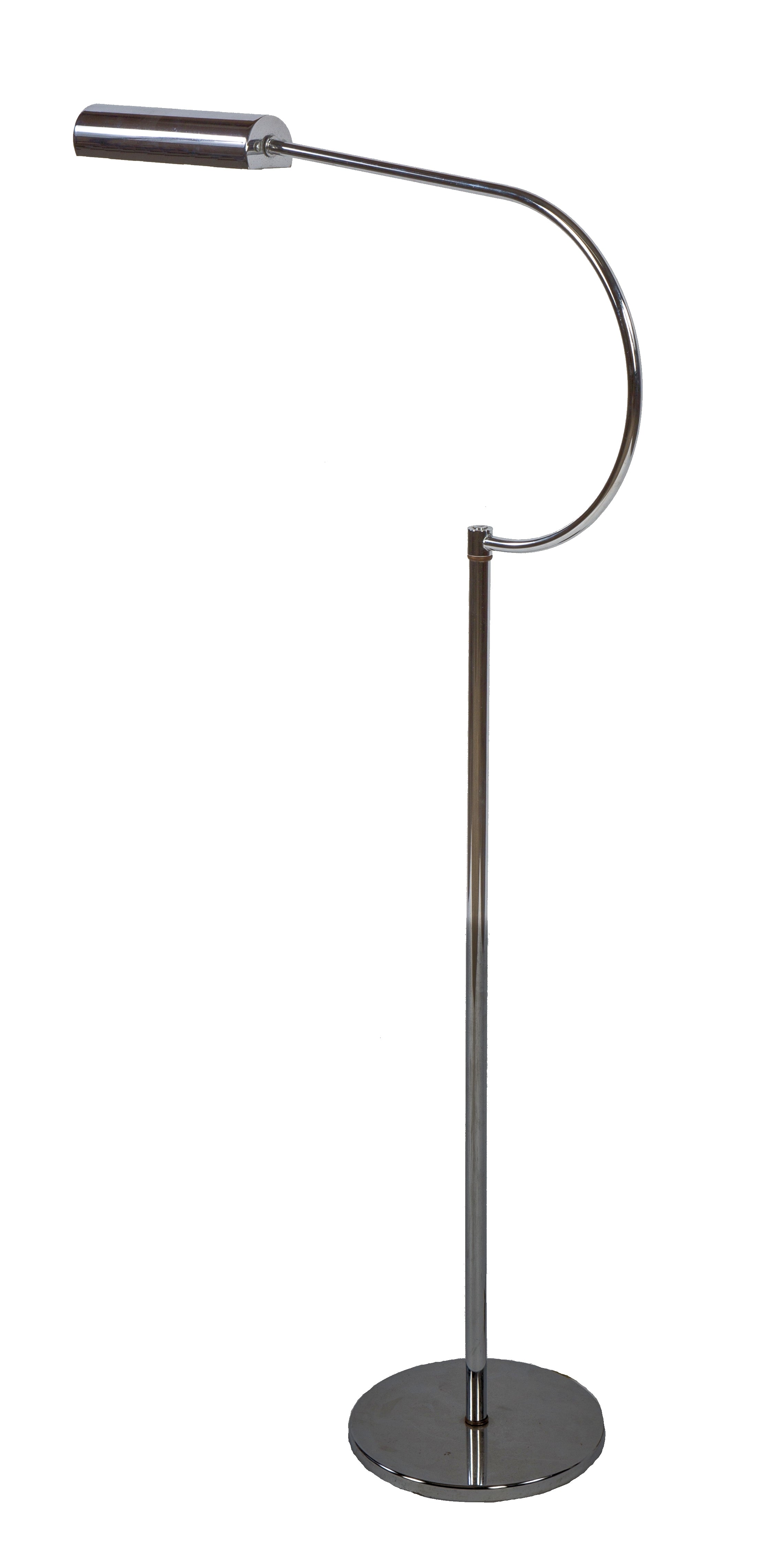 fully functional vintage american mid-century modern chrome-plated metal bent tubular arm reading light with weighted base and cylindrical shade or reflector