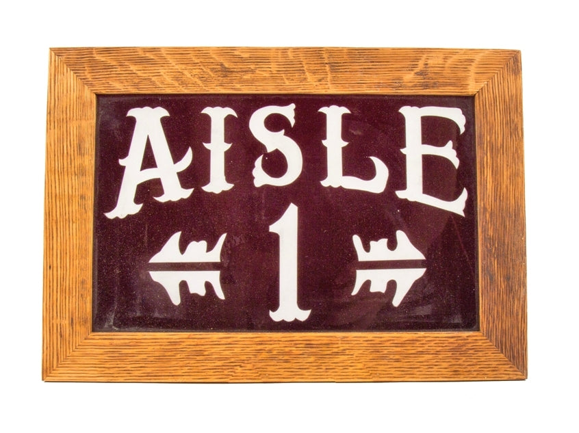 rare late 1920's american salvaged chicago interior lawndale theater illuminated lobby auditorium wall-mount "aisle 1" etched ruby red flash glass directional sign