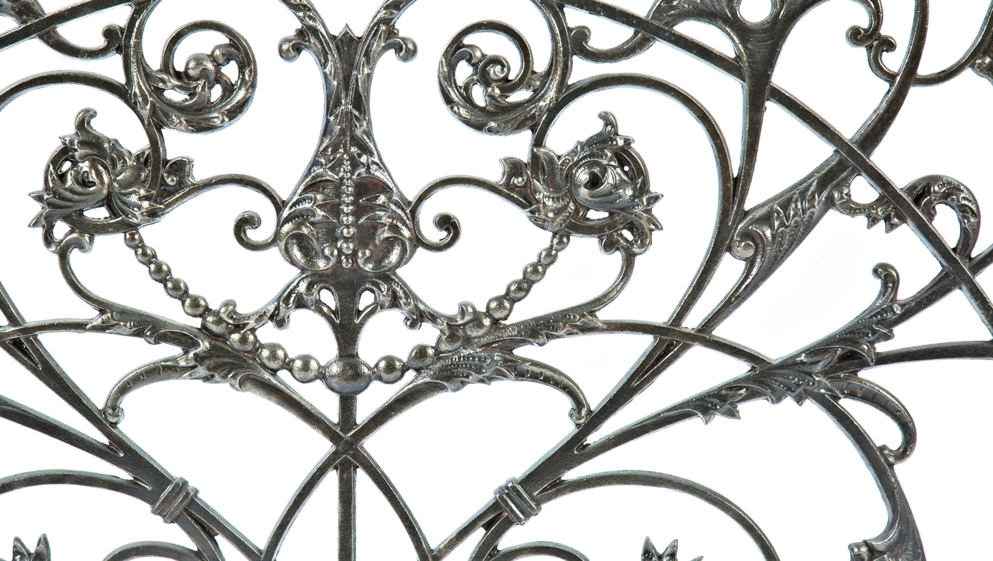 historically important c. 1891-92 original double-sided salvaged chicago ornamental cast iron mecca apartment building interior atrium balcony railing baluster panel