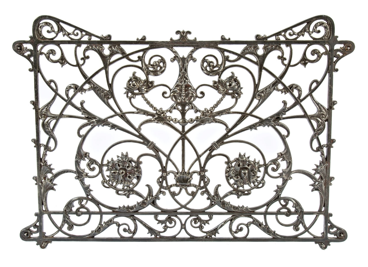 historically important c. 1891-92 original double-sided salvaged chicago ornamental cast iron mecca apartment building interior atrium balcony railing baluster panel
