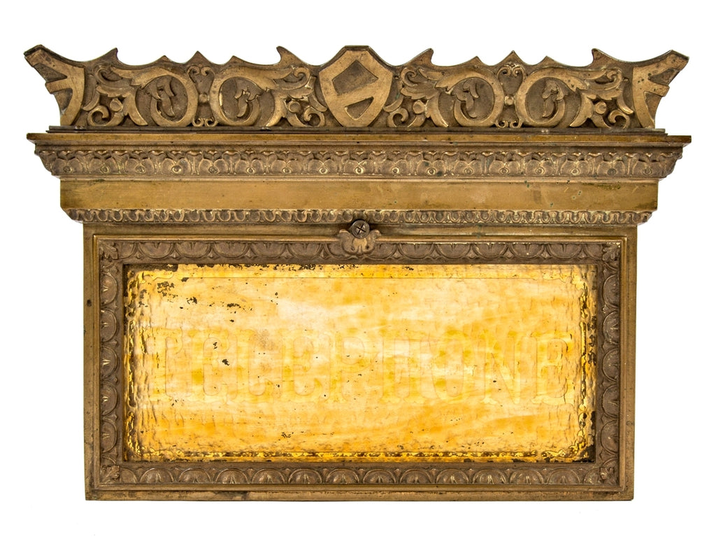 original museum-quality 1926 victor pearlman & company interior granada theater cast bronze lobby "telephone" illuminated sign with etched amber glass panel