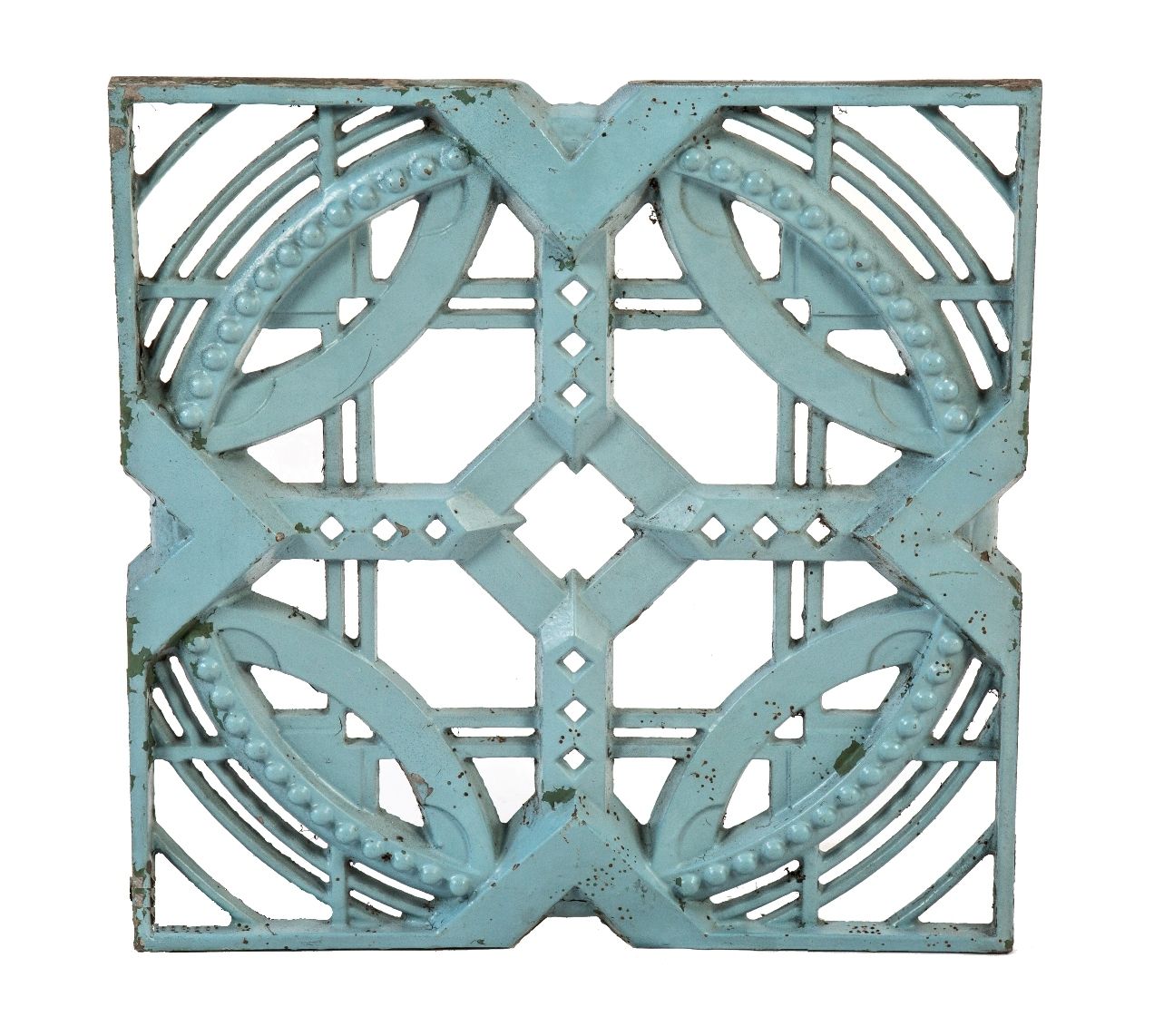 1960 american prairie school style light blue enameled cast aluminum john dekoven hill-designed reticulated modular grille or screen