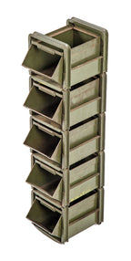 group of six matching original vintage american industrial green enameled stackable hopper bins