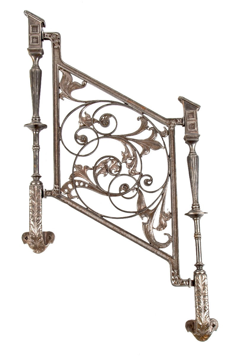 rare museum-quality original 19th century winslow brothers ornamental cast iron minneapolis public library staircase baluster with flanking stanchions