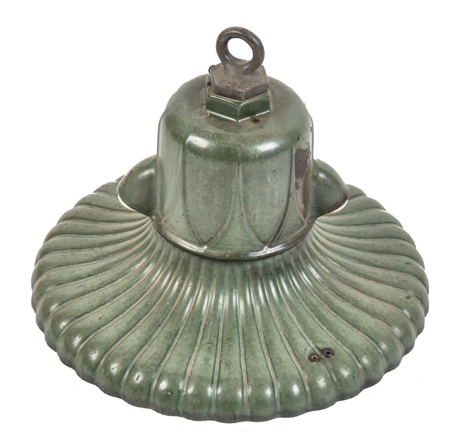 all original early 20th century green porcelain enameled cast iron city of chicago heavy single electric chicago "multilux" street light fixture with nicely weathered patina