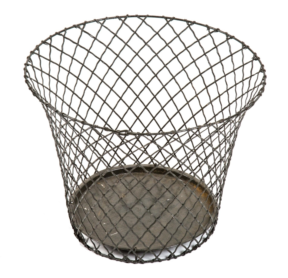 antique american lightweight industrial uniquely-shaped metal wire salvaged chicago office waste or trash can with reinforced metal bottom