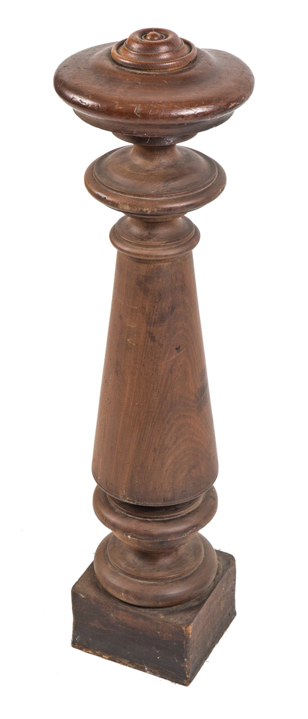 highly sought after turned and tapered solid walnut wood 1870's salvaged chicago interior residential italianate staircase newel post with original round top