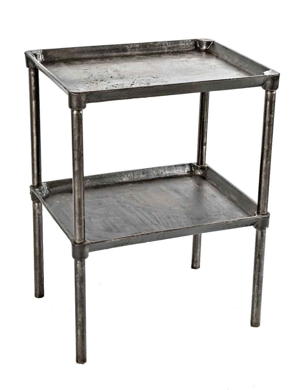 refinished oversized early american industrial four-legged refinished cast iron foundry work stand with detachable solid steel or iron decks with raised edges