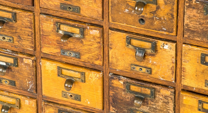 one of three matching solid oak wood early 20th century 30-drawer remington rand chicago library cabinet with original drawers pulls