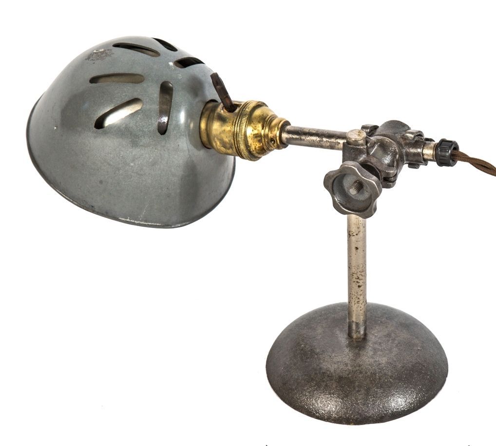 fully functional rewired antique american industrial adjustable o.c. white table lamp with knuckle joint