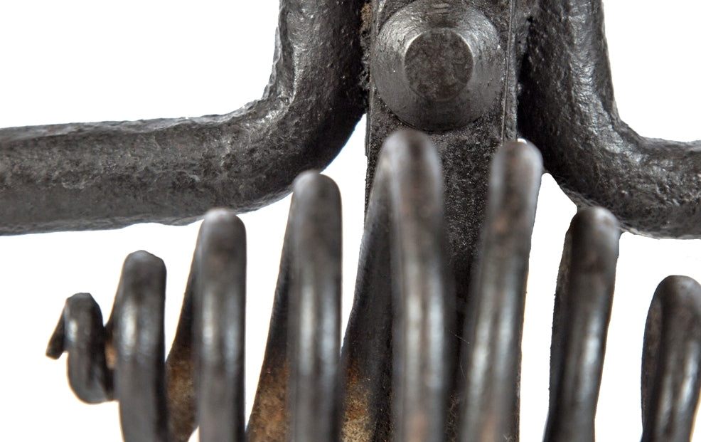 museum-quality all original late 19th century richardsonian romanesque style massive ornamental wrought iron residential or commercial building fireplace andirons