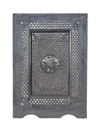 19th century antique american architectural ornamental cast iron interior residential fireplace summer cover with centrally located removable grille
