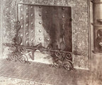 museum-quality all original late 19th century richardsonian romanesque style massive ornamental wrought iron residential or commercial building fireplace andirons