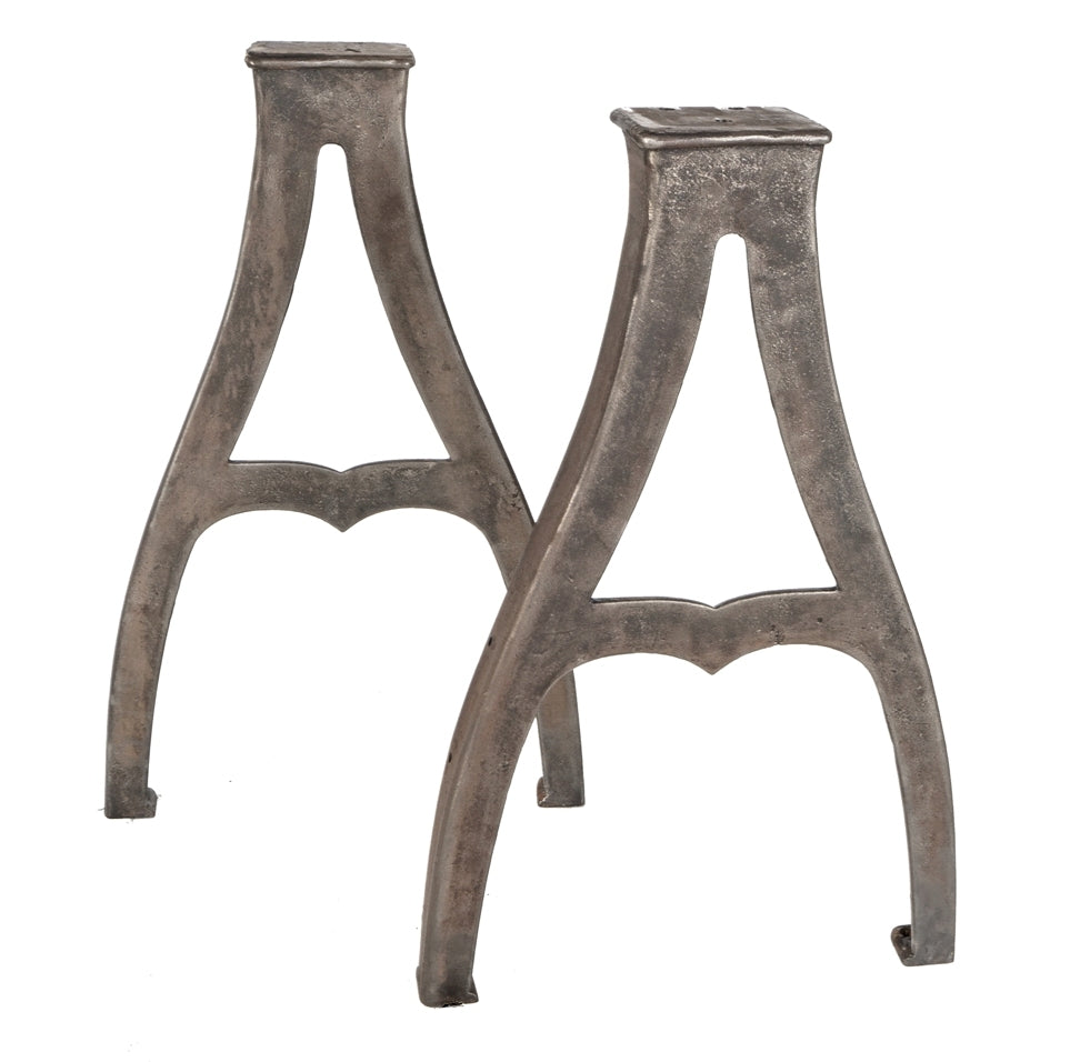 pair of original nicely-shaped early 20th century curvaceous cast iron salvaged chicago factory machine shop lathe legs or bases with brushed metal finish