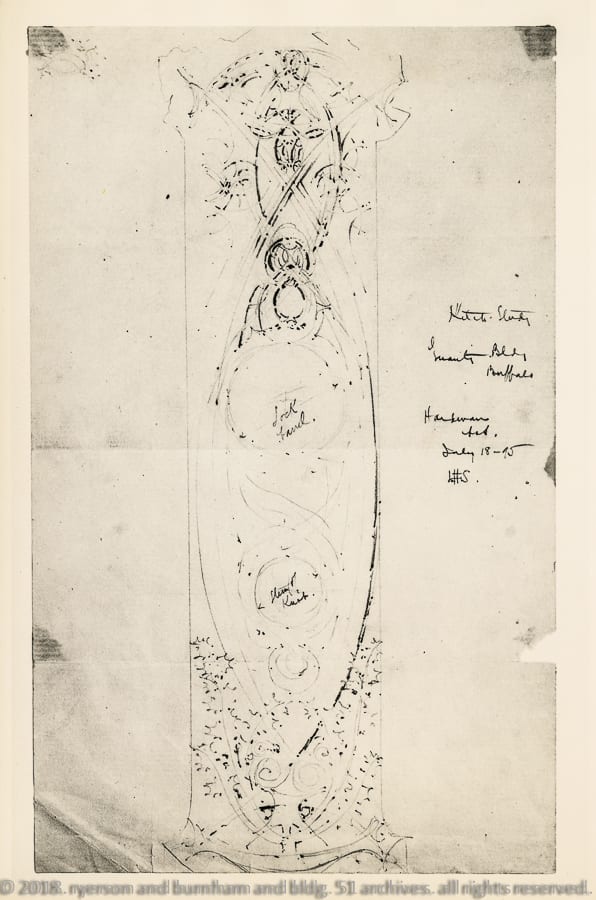 louis h. sullivan-designed ornamental cast iron and bronze guaranty building doorknobs and matching backplates