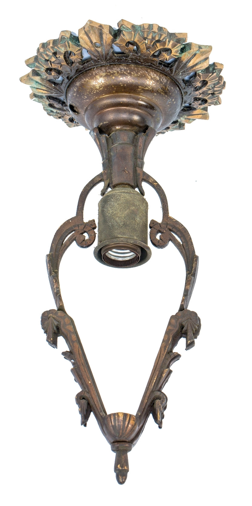 hard to find 1930-35 american art deco "soleure" pattern double-shade salvaged chicago slip shade fixture with original ceiling canopy