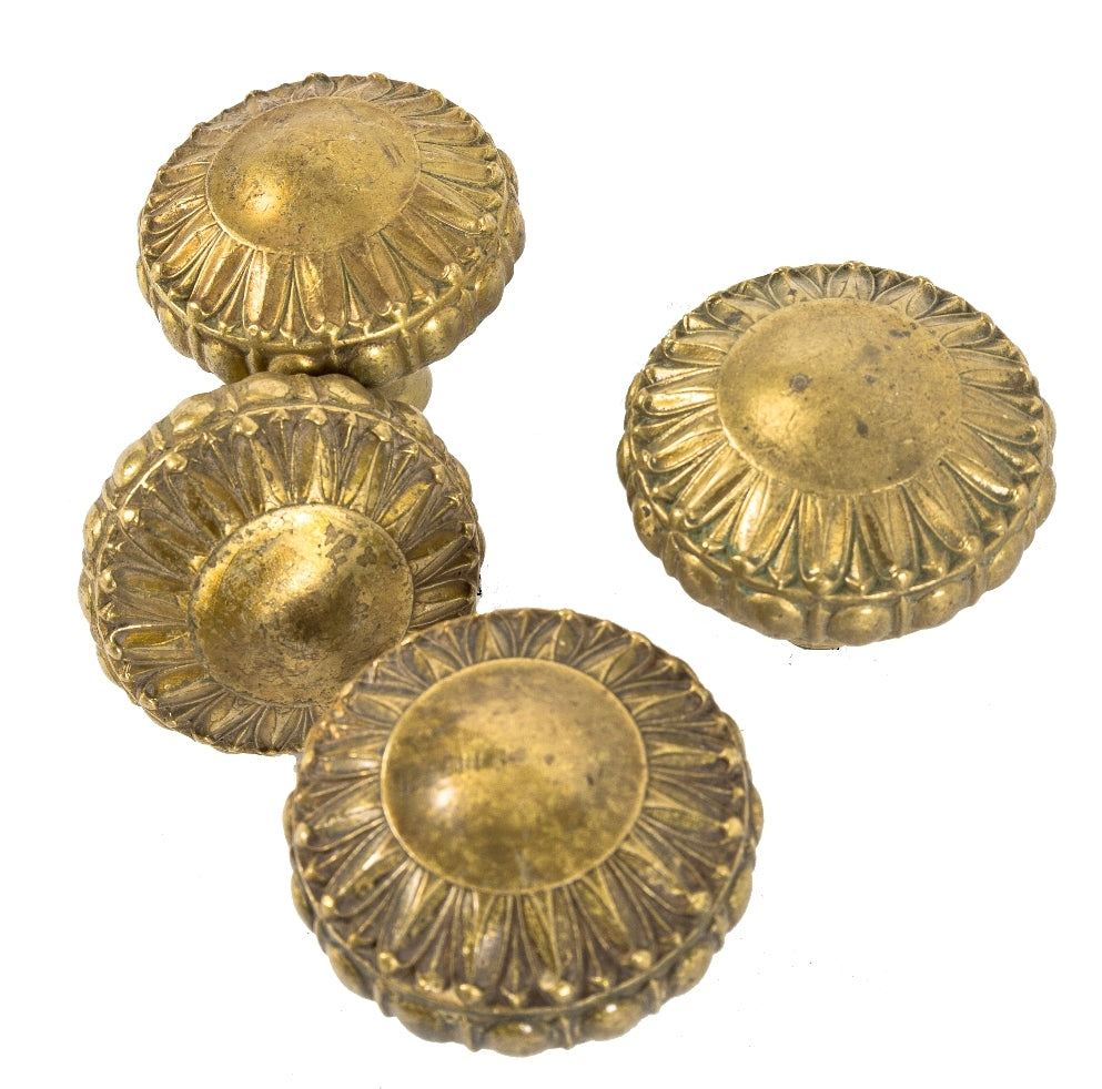 several matching early 1920's antique american neoclassical cast brass doorknobs salvaged from the javis hunt-designed chicago tribune printing plant or building