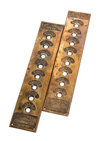 two matching original cast bronze early 20th century chicago northwestern passenger railroad terminal or station "electric dumwaiter" push button backplates or plaques