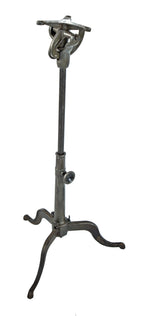 hard to find and highly sought after original and intact brushed cast iron three-legged drafting table or drawing board base with adjustable height telescoping post