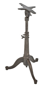 original early 20th century antique american architectural dietzgen stationary three-legged drafting table base with uniform brushed metal finish