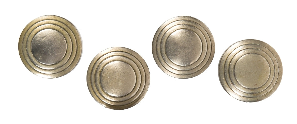 lot of four matching original nickel plated machine age art deco cast bronze chicago board of trade interior trading room office door handles with concentric rings