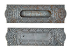 rare museum quality ornamental cast iron louis sullivan-designed guaranty or prudential building interior office door "letters" slot and matching chute with bower-barff finish