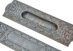 rare museum quality ornamental cast iron louis sullivan-designed guaranty or prudential building interior office door "letters" slot and matching chute with bower-barff finish