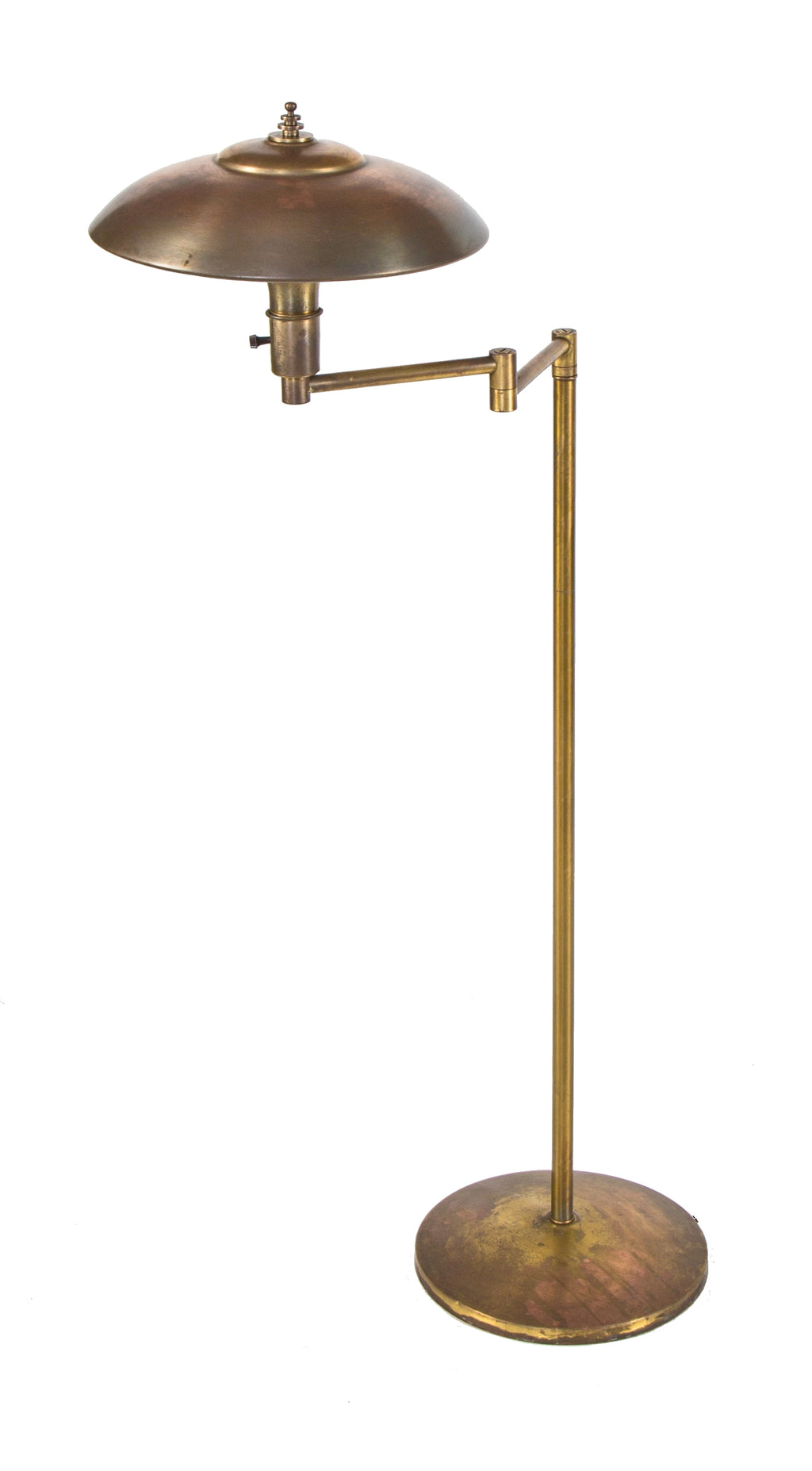 hard to find original c. 1930's american art deco style streamlined style brass faries "guardsman" floor lamp with swivel arm and weighted base