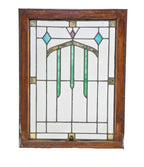 pair of original early 20th century salvaged chicago architectural stained or art glass residential bungalow window with original varnished wood sash frame