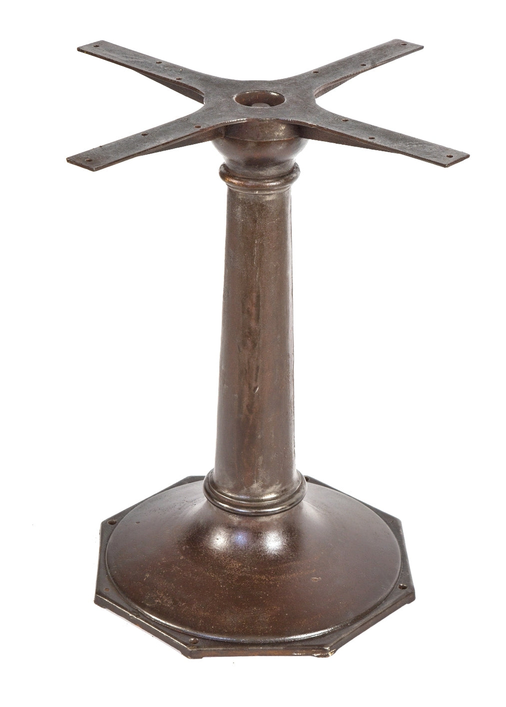 original late 19th or early 20th century refinished antique american industrial cast iron saloon table stand with outswept octagonal base