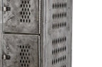 highly desirable oversized antique american industrial heavily compartmentalized brushed steel freestanding locker with perforated hinged doors and sides