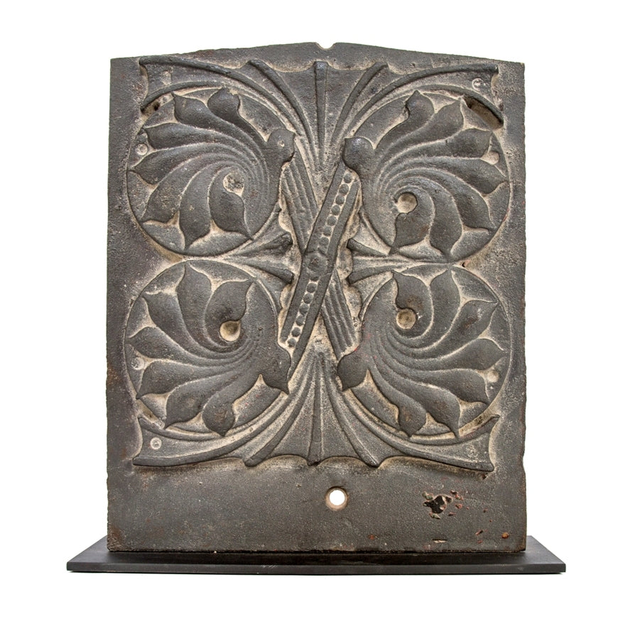 original john wellborn-roots designed single-sided ornamental cast iron rookery building cast iron pilaster panel fragment with custom-built display stand