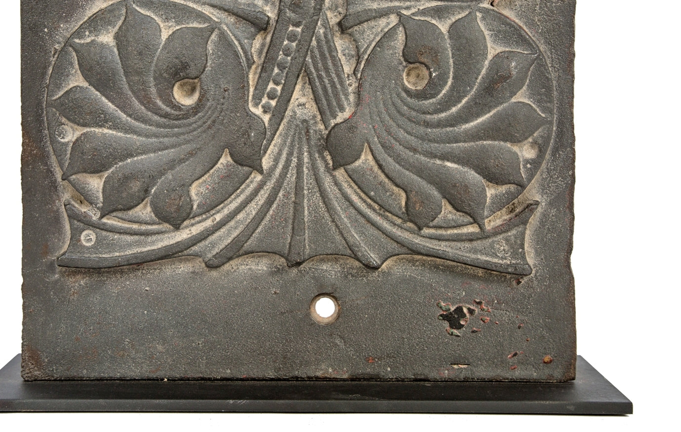 original john wellborn-roots designed single-sided ornamental cast iron rookery building cast iron pilaster panel fragment with custom-built display stand