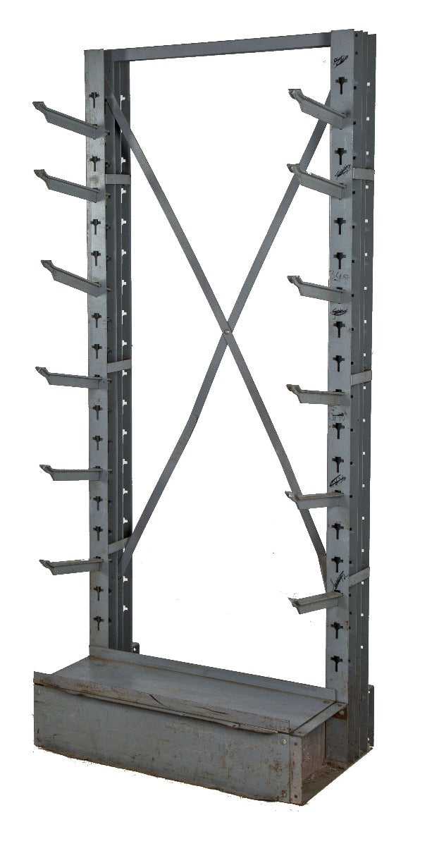 massive vintage american industrial adjustable freestanding heavy duty cold-rolled steel shelving unit or rack with detachable brackets