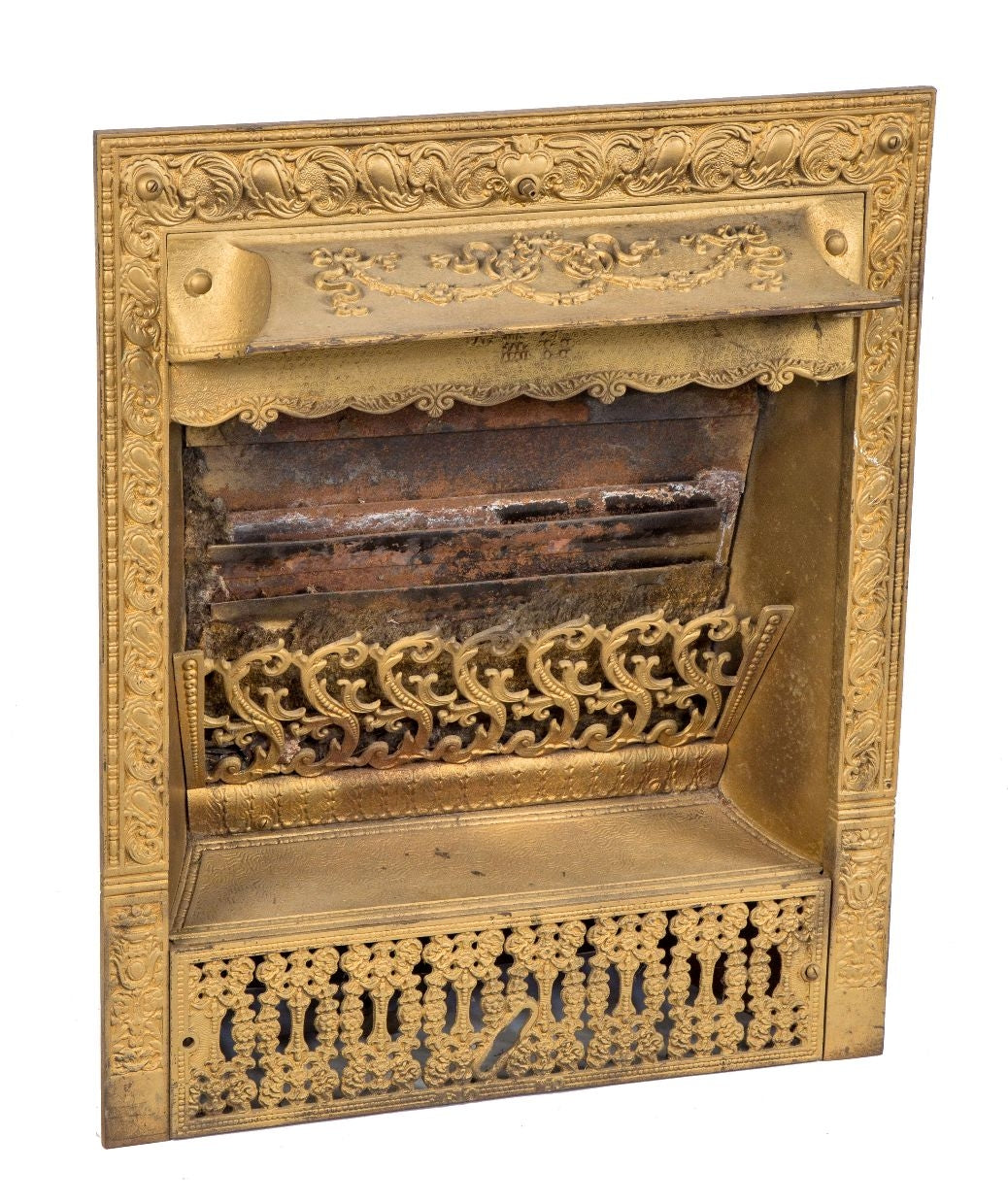 late 19th or early 20th century antique american victorian era interior residential cast iron salvaged chicago fireplace insert executed by dawson brothers