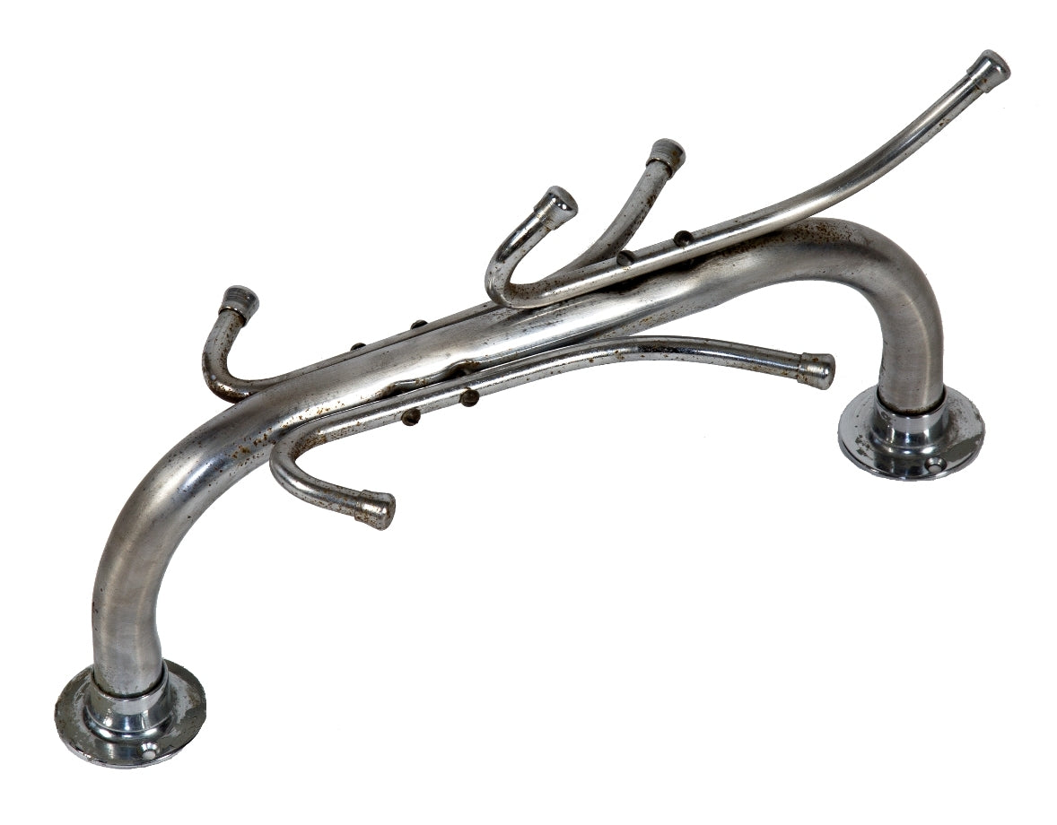 hard to find c. 1950's vintage american industrial salvaged chicago chrome-plated steel wall-mount barber shop coat rack